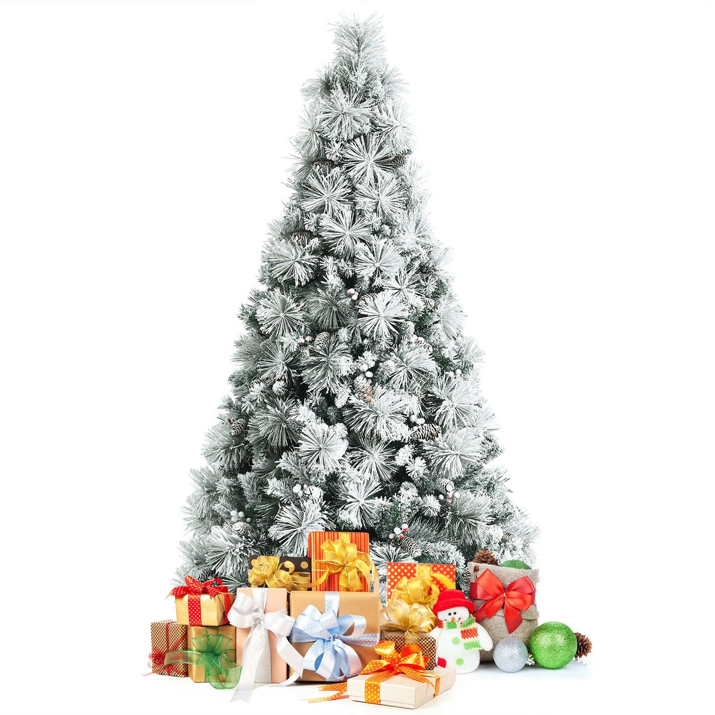 Snow Flocked Christmas Tree with 652 Branches and Berries