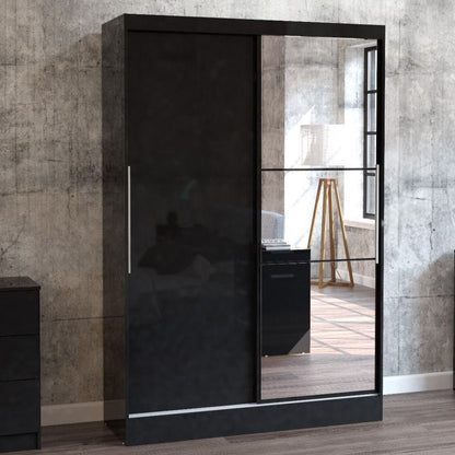 Lynx 2 Door Mirrored Sliding Wardrobe - Black