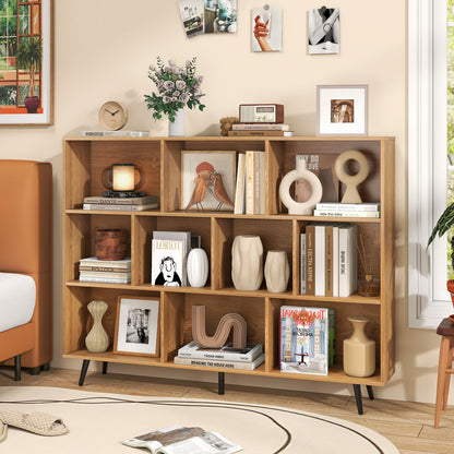 10-Cube Bookcase 140 CM Storage Organizer with 5 Tapered Metal Legs-Natural