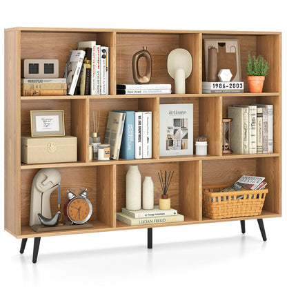 10-Cube Bookcase 140 CM Storage Organizer with 5 Tapered Metal Legs-Natural