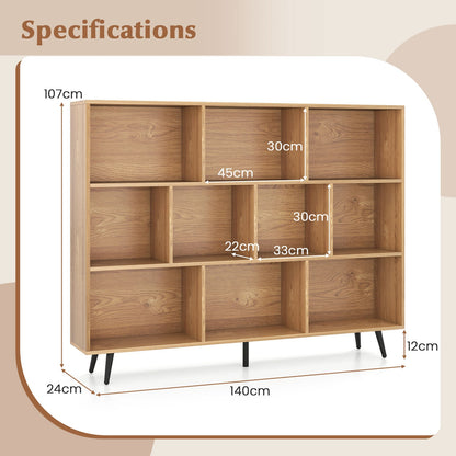 10-Cube Bookcase 140 CM Storage Organizer with 5 Tapered Metal Legs-Natural