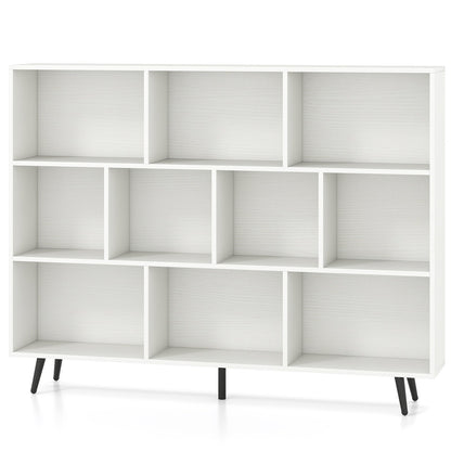 10-Cube Bookcase 140 CM Storage Organizer with 5 Tapered Metal Legs-White