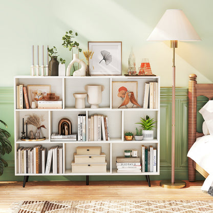 10-Cube Bookcase 140 CM Storage Organizer with 5 Tapered Metal Legs-White