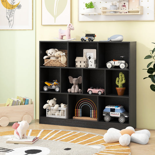 10-Cube Bookshelf Freestanding Storage Organizer with 2 Anti-Tipping Kits-Black