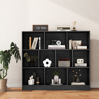 10-Cube Bookshelf Freestanding Storage Organizer with 2 Anti-Tipping Kits-Black