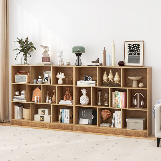 10-Cube Bookshelf Freestanding Storage Organizer with 2 Anti-Tipping Kits-Natural
