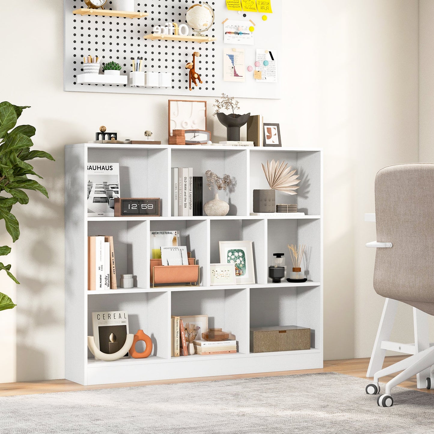 10-Cube Bookshelf Freestanding Storage Organizer with 2 Anti-Tipping Kits-White