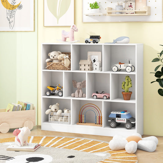 10-Cube Bookshelf Freestanding Storage Organizer with 2 Anti-Tipping Kits-White