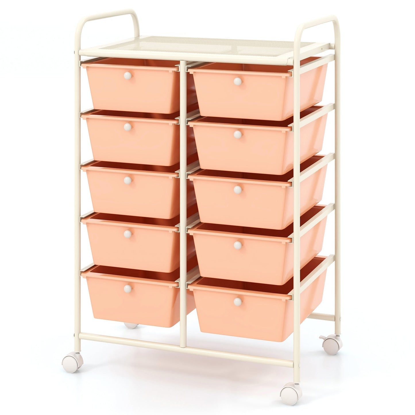10-Drawer Rolling Storage Cart-Peach