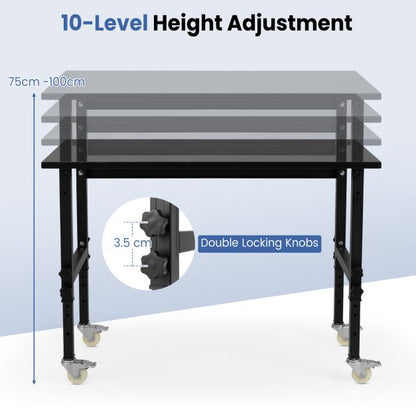 10 Level Height Adjustable Workbench with 4 Lockable Casters-Black