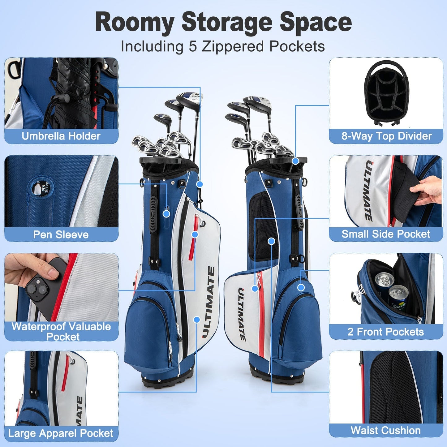 Set 10 Pieces Men's Complete Golf Clubs Package
