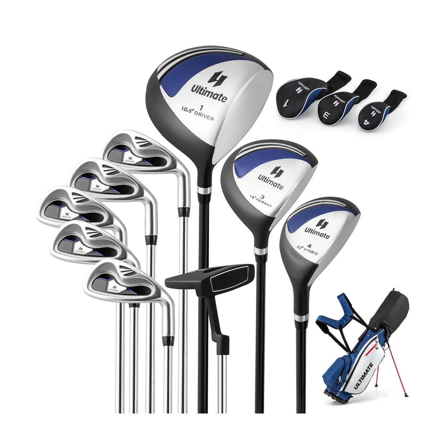 Set 10 Pieces Men's Complete Golf Clubs Package