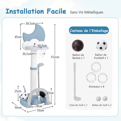 4-In-1 Kids Basketball Hoop with Adjustable Height for Kids-Blue