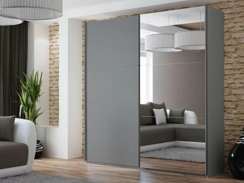 Lisa 2 Sliding Door Mirror Wardrobe White, Black, Grey