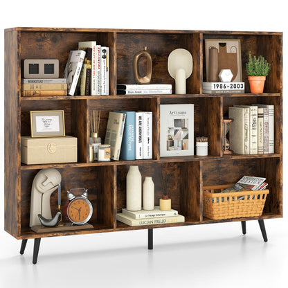 10-Cube Bookcase 140 CM Storage Organizer with 5 Tapered Metal Legs-Coffee