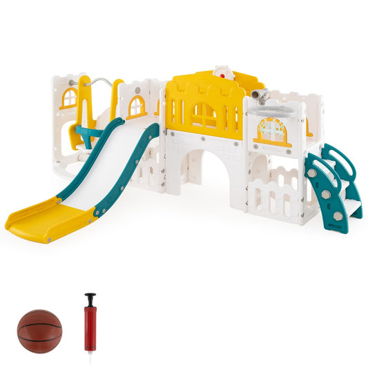 10 in 1 Toddler Swing and Slide Set Kids Indoor Playground-Yellow