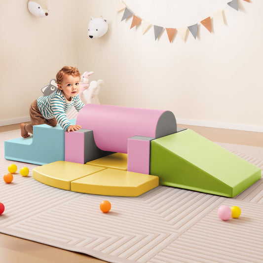 10 Pieces Foam Climbing Blocks Set with PU Leather Surface for 1-3 Years Old-Multicolor