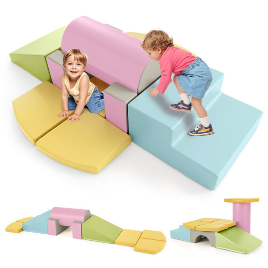 10 Pieces Foam Climbing Blocks Set with PU Leather Surface for 1-3 Years Old-Multicolor