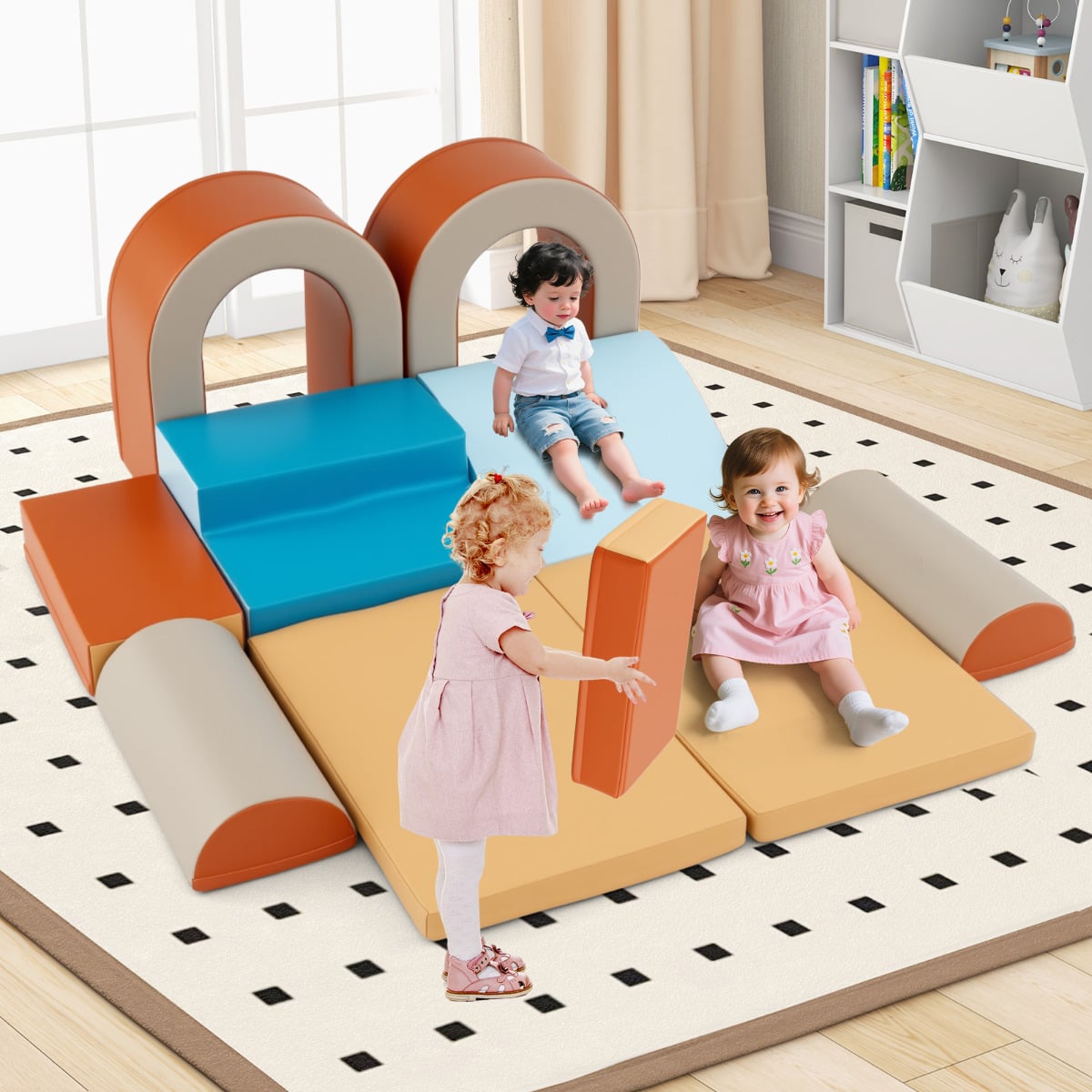 10-Piece Foam Climbing Blocks for Crawling Climbing and Sliding-Coffee