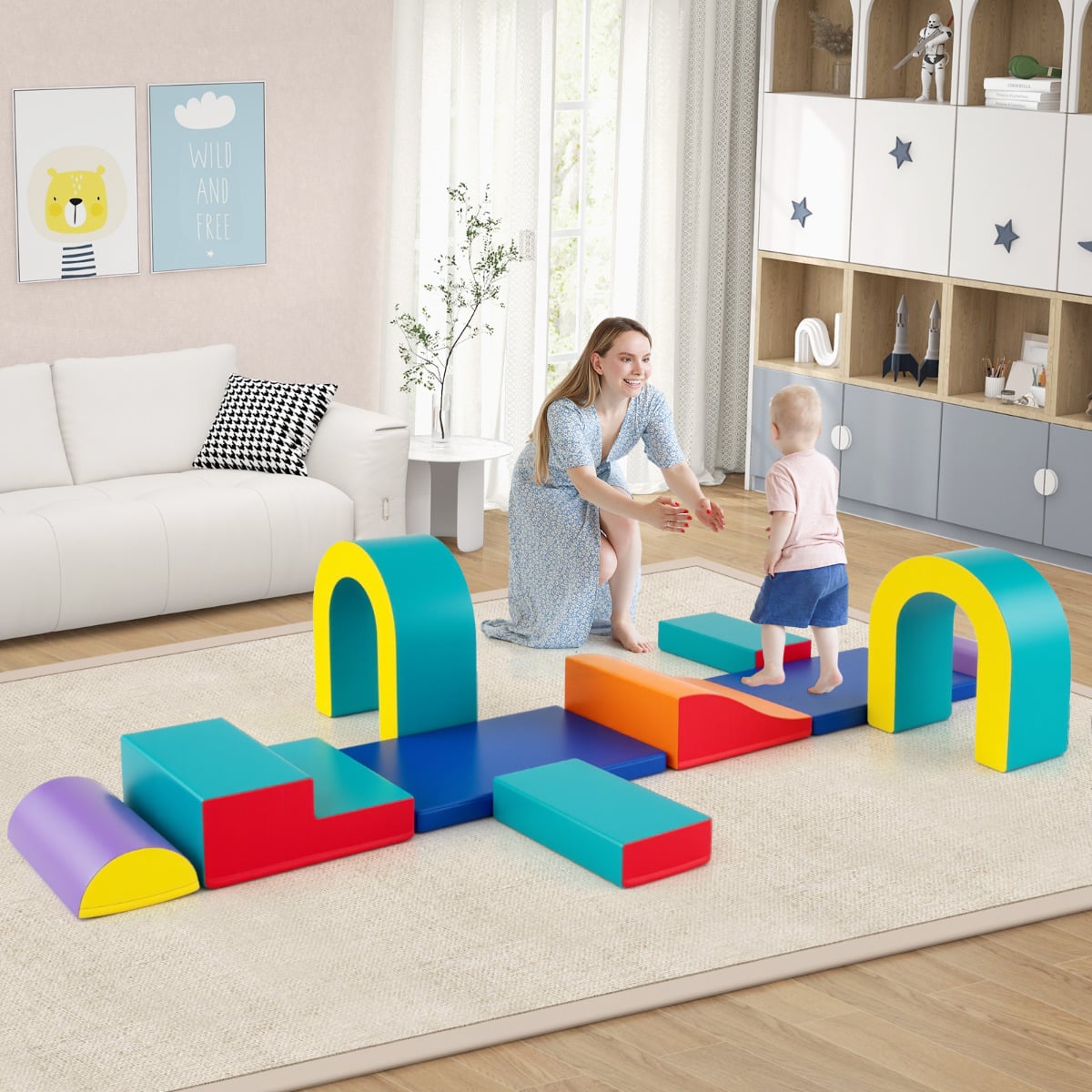10-Piece Foam Climbing Blocks for Crawling Climbing and Sliding-Green