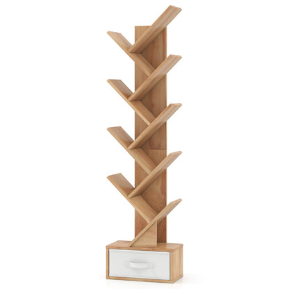 10-Tier Freestanding Tree Bookshelf with Drawer-Beige