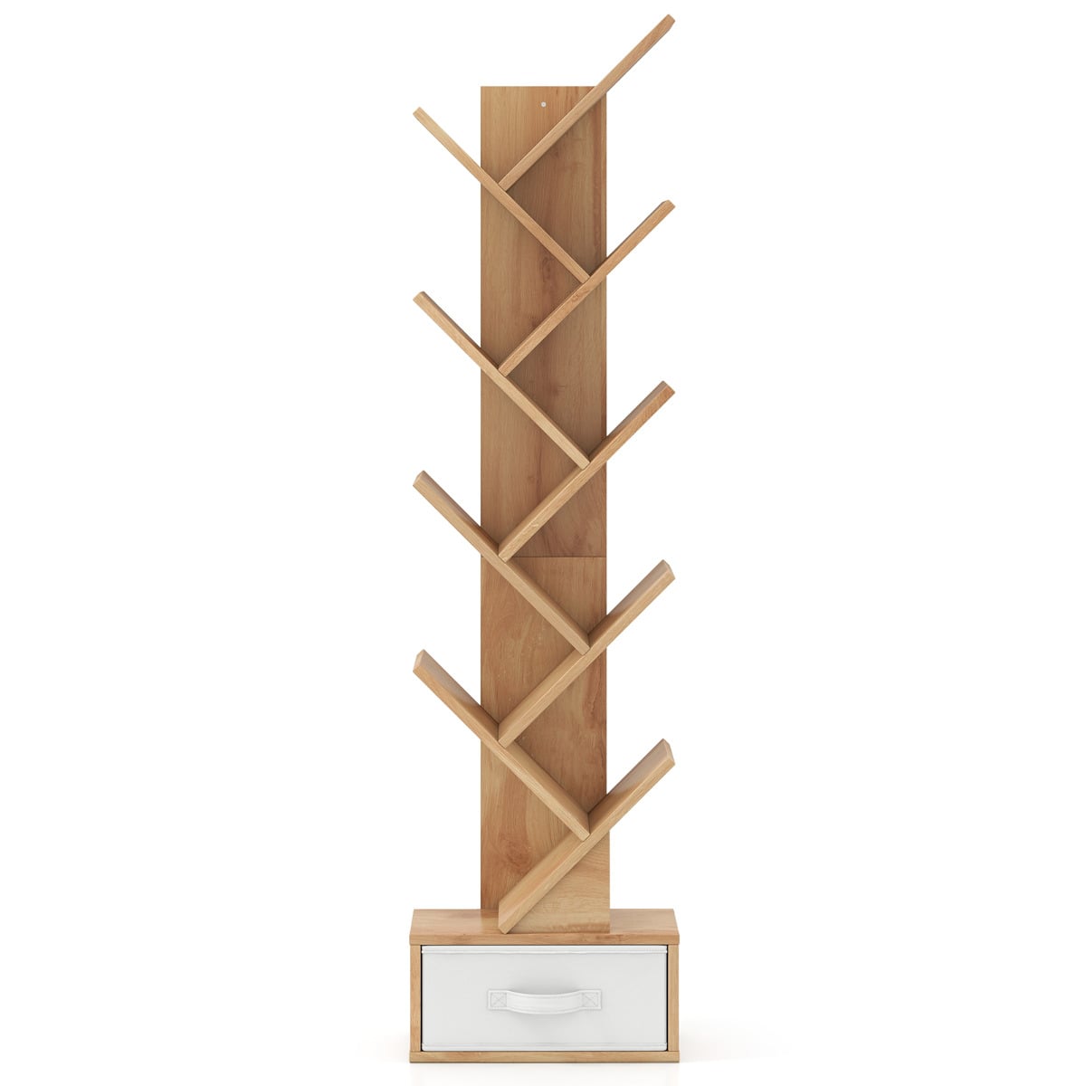 10-Tier Freestanding Tree Bookshelf with Drawer-Beige