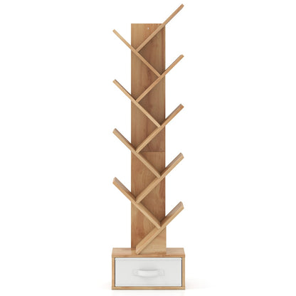 10-Tier Freestanding Tree Bookshelf with Drawer-Beige