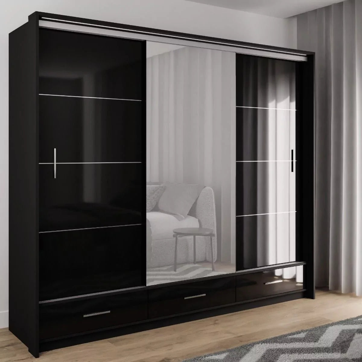 Warrington Bedroom Set Large 250cm Wardrobe, Bedside and Chest - White