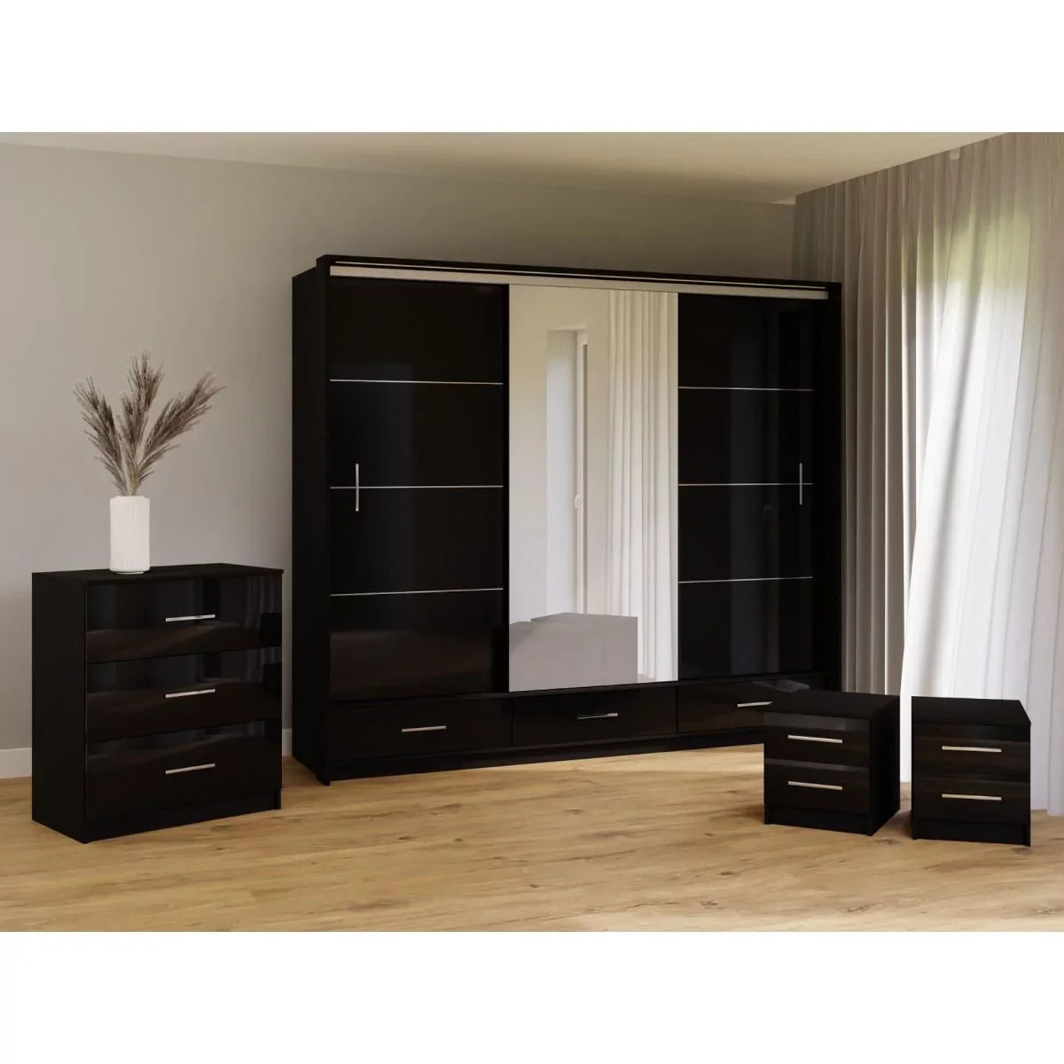 Warrington Bedroom Set Large 250cm Wardrobe, Bedside and Chest - White