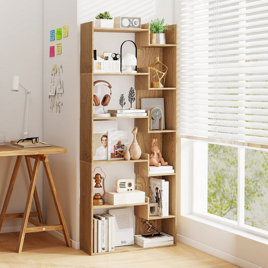 11-Shelf Wooden Bookshelf with 2 Anti-Tipping Kits-Natural