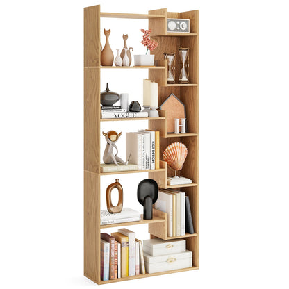 11-Shelf Wooden Bookshelf with 2 Anti-Tipping Kits-Natural