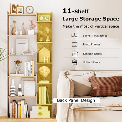 11-Shelf Wooden Bookshelf with 2 Anti-Tipping Kits-Natural