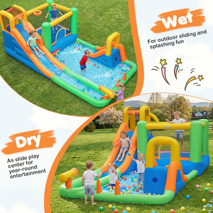 11-in-1 Inflatable Bounce House with Water Slides for Kids without Blower