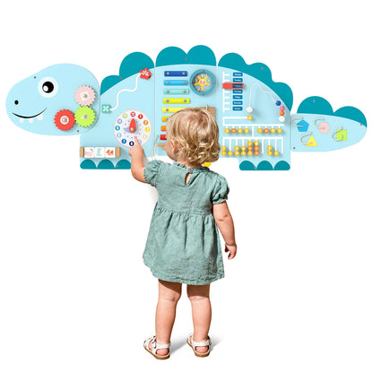 11-in-1 Dinosaur Activity Wall Busy Board Panels for Toddlers-Blue