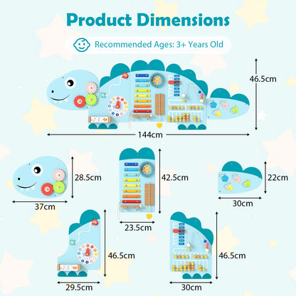 11-in-1 Dinosaur Activity Wall Busy Board Panels for Toddlers-Blue