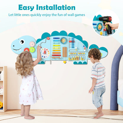 11-in-1 Dinosaur Activity Wall Busy Board Panels for Toddlers-Blue