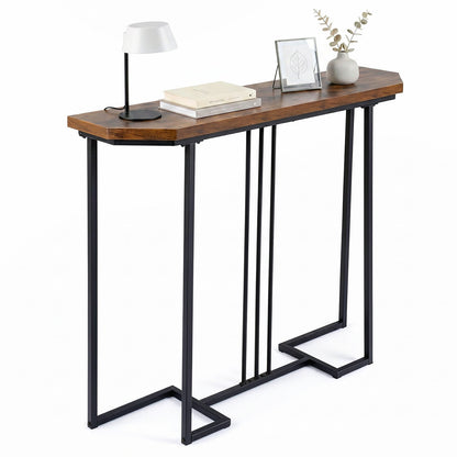 110 CM Narrow Entryway Table with Faux Marble Top for Living Room-Coffee