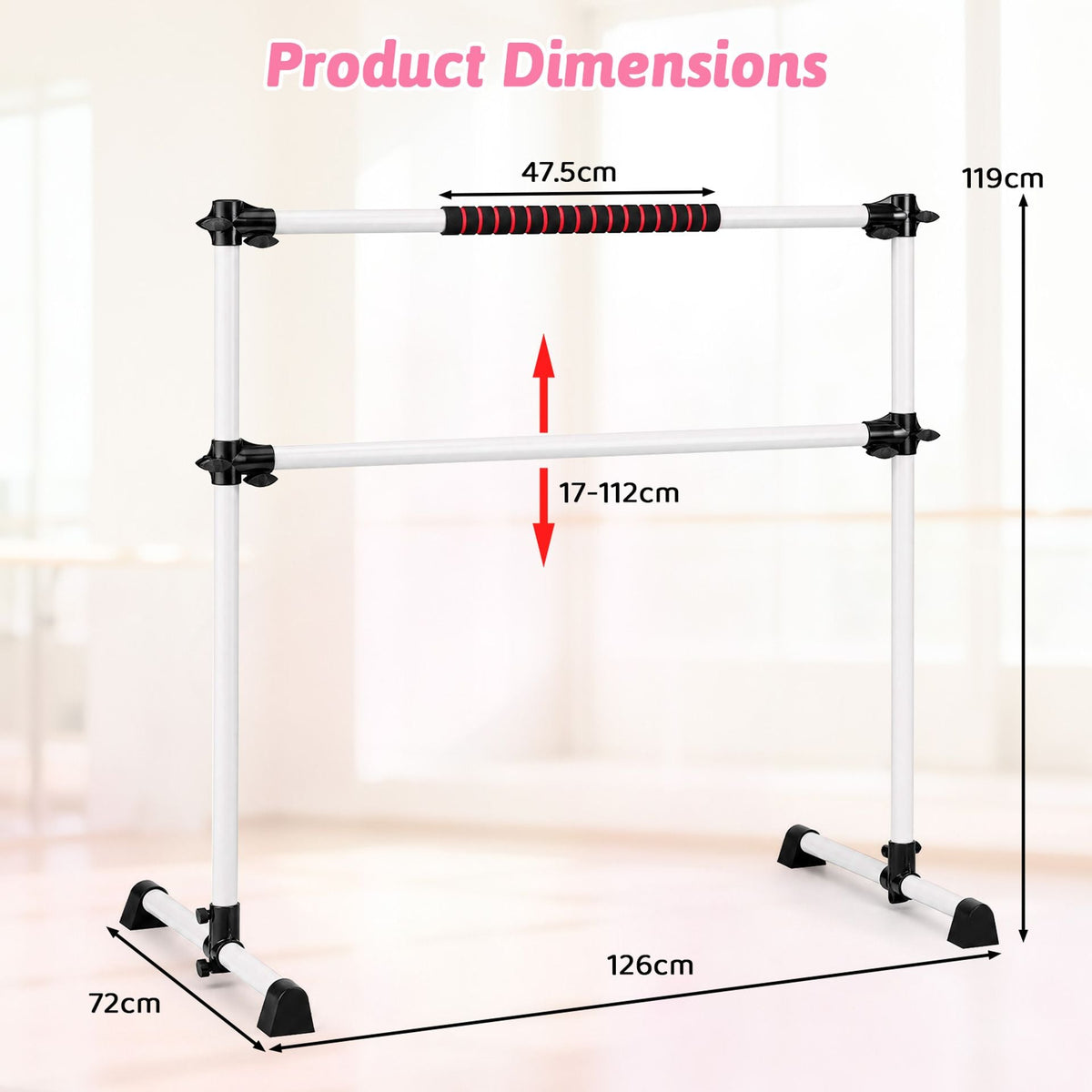 110 KG Max Load Adjustable Ballet Barre for Balance Workout for Strength Training-White