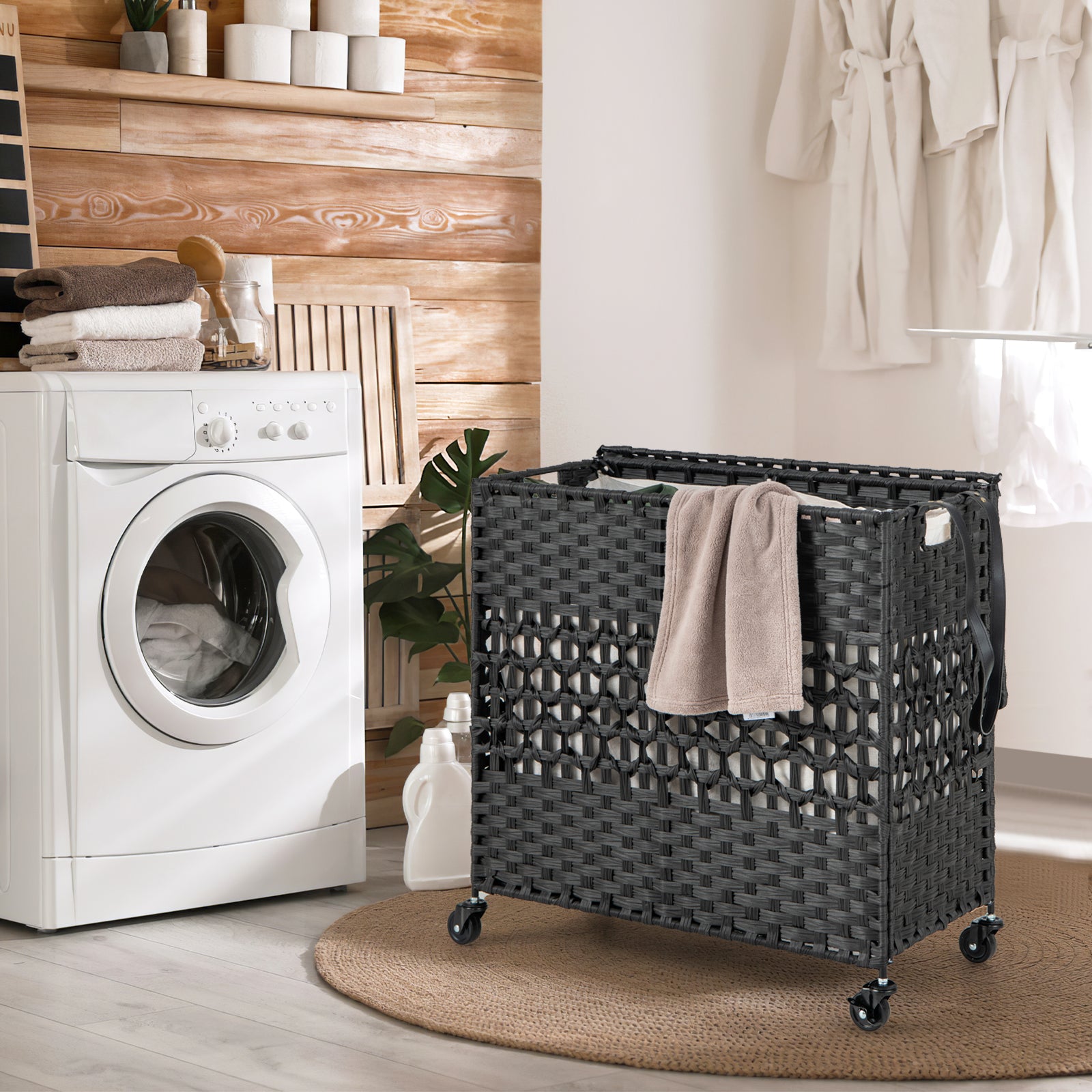 110L Collapsible Laundry Hamper Lid and Removable Liner Bag-Black