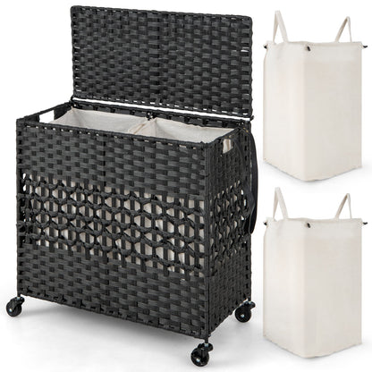 110L Collapsible Laundry Hamper Lid and Removable Liner Bag-Black