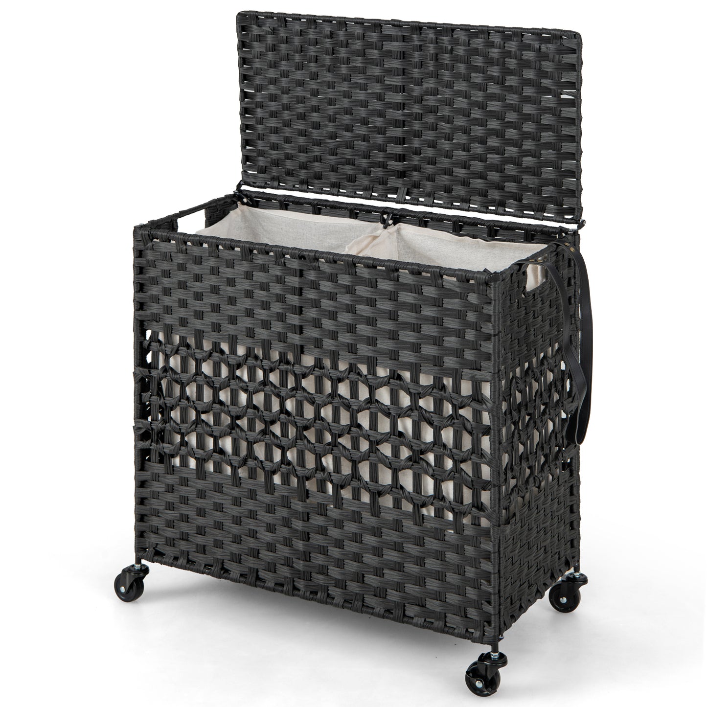 110L Collapsible Laundry Hamper Lid and Removable Liner Bag-Black