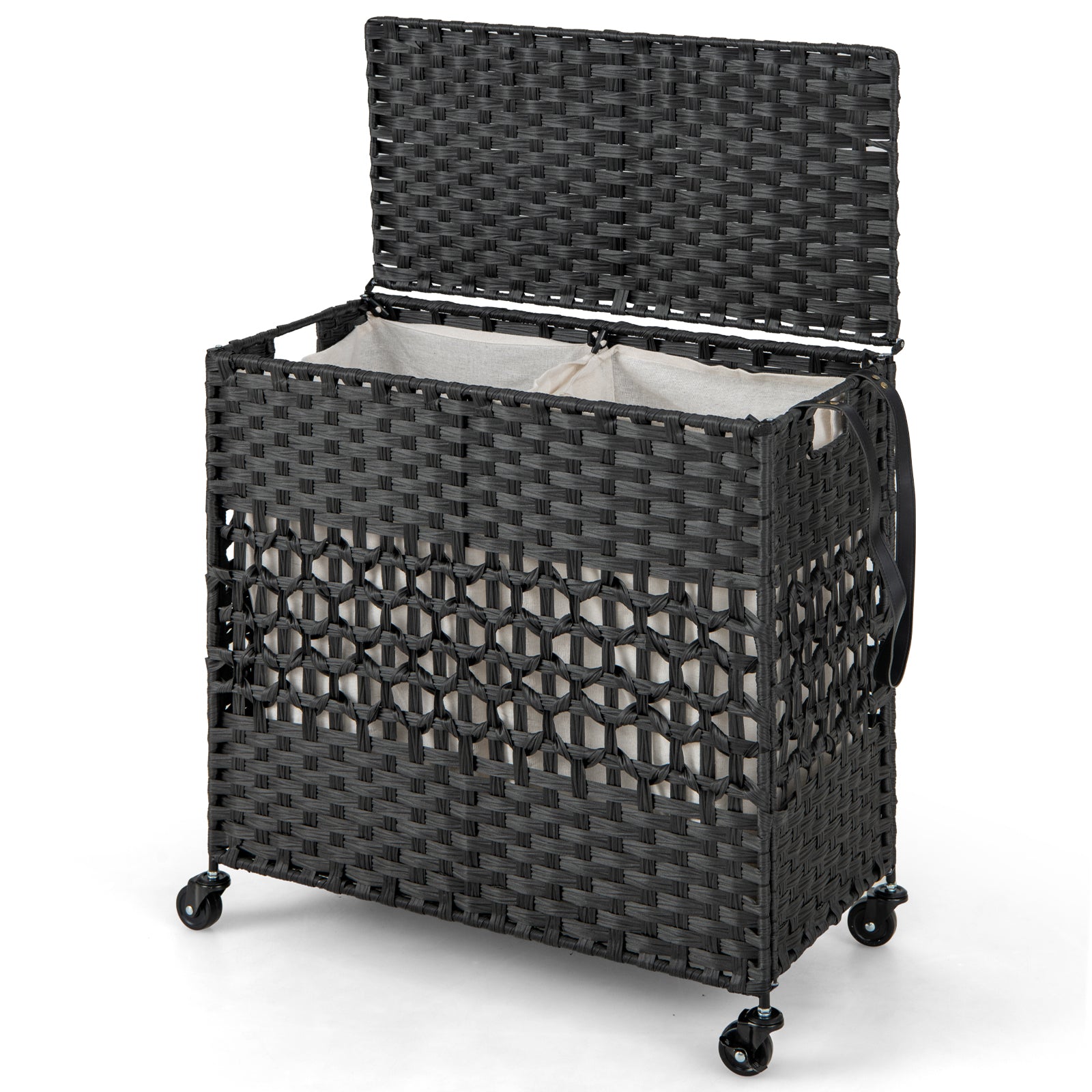 110L Collapsible Laundry Hamper Lid and Removable Liner Bag-Black