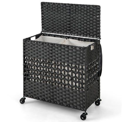 110L Collapsible Laundry Hamper Lid and Removable Liner Bag-Black