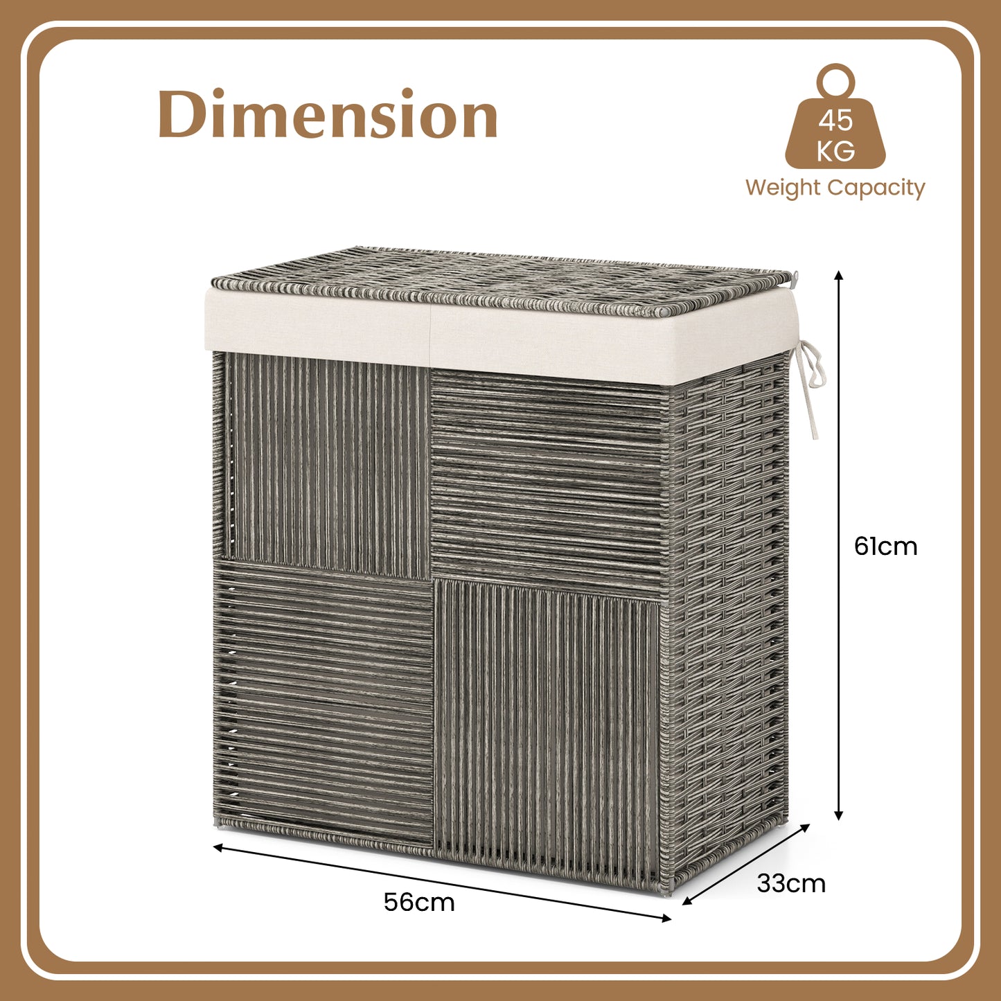 110L Laundry Hamper with Handles and Removable Liner Bag-Grey