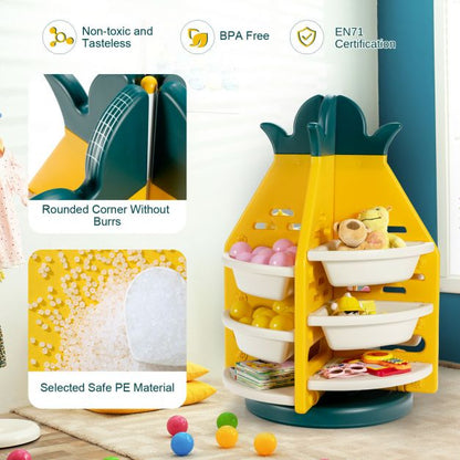 360° Revolving Pineapple Shelf with Plastic Bins for Kids