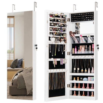 110 cm Jewelry Mirror Cabinet with Full-length Mirror and Interior Makeup Mirror-White