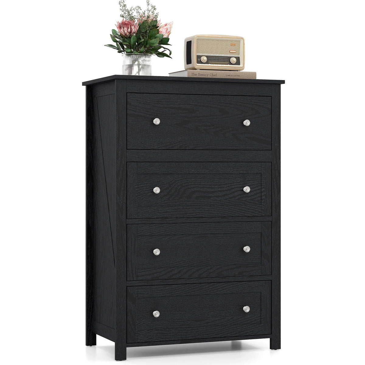 110cm Tall Storage Cabinet Chest of Drawers Clothes Organizer with 4 Drawers-Black