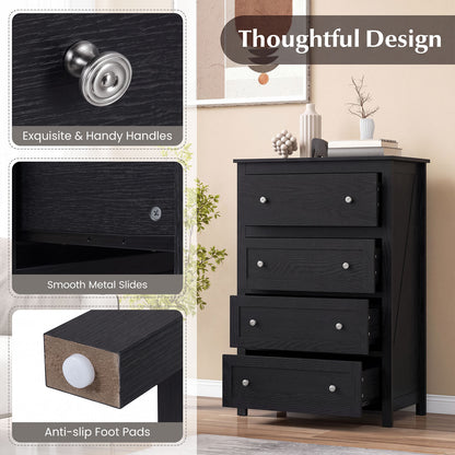 110cm Tall Storage Cabinet Chest of Drawers Clothes Organizer with 4 Drawers-Black
