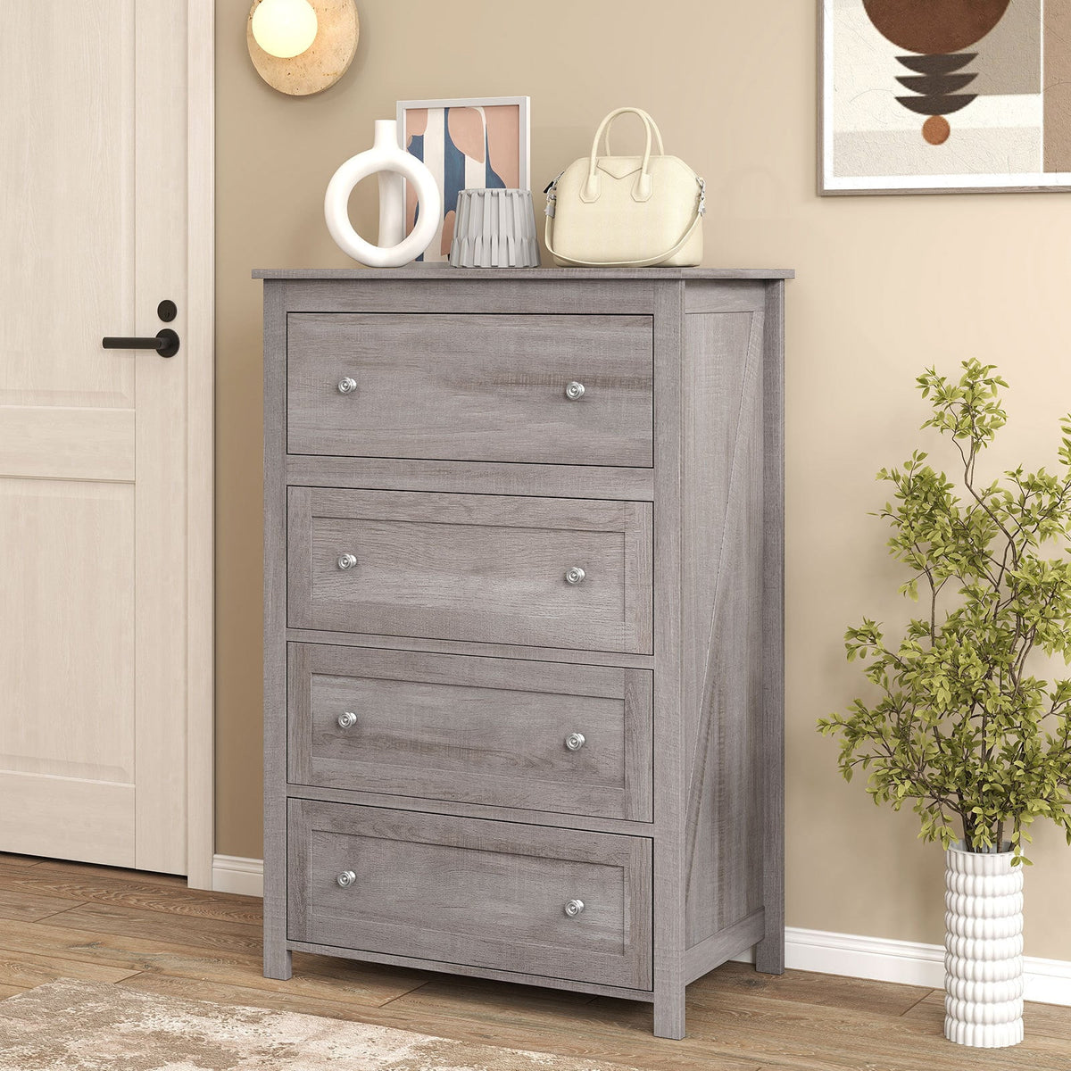 110cm Tall Storage Cabinet Chest of Drawers Clothes Organizer with 4 Drawers-Grey