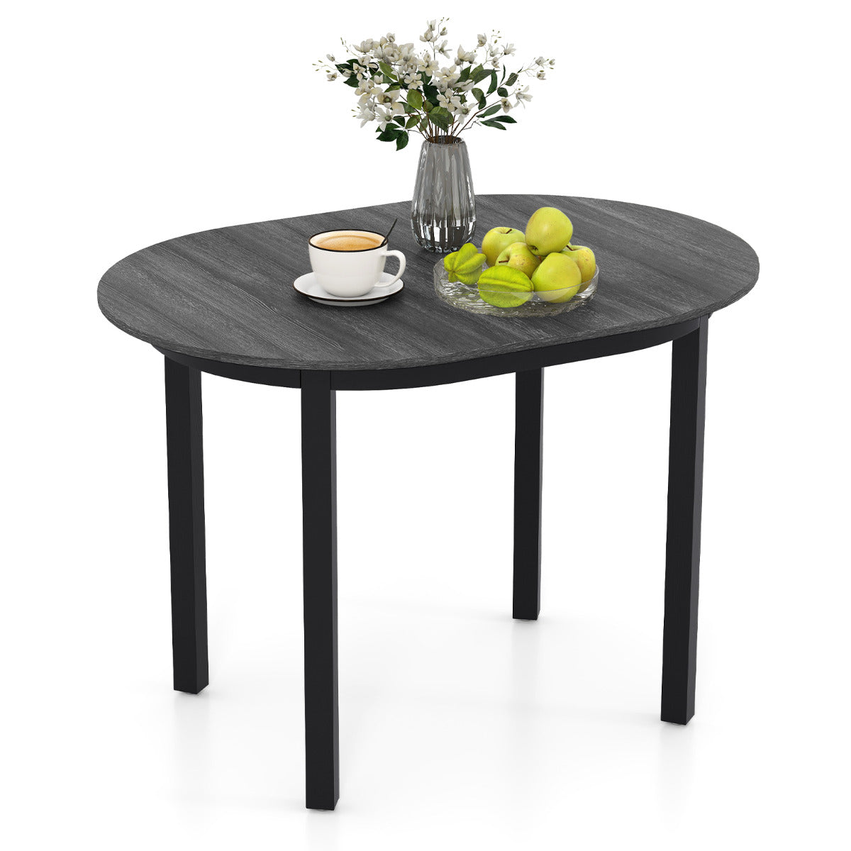 110CM Wooden Dining Table for 4-6 People Oval Kitchen Table-Dark Grey